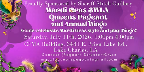 2nd Annual Mardi Gras SWLA Queens Pageant Bingo