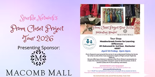 Prom Closet Project Tour 2026 MEADOWBROOK CENTER FOR LEARNING DIFFERENCES STOP