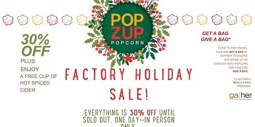 Popzup Popcorn Holiday Factory Sale to Benefit Meals 4 Kids