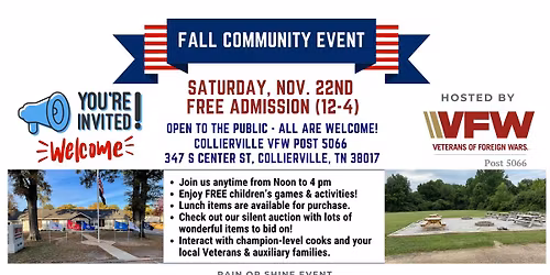 Fall Community Event - All are welcome! Sat. 11\/22 (12-4) Free admission & children's activites!