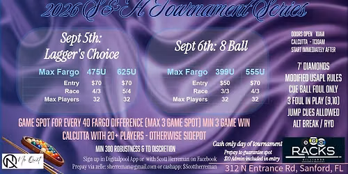 Labor Day Lagger's Choice & 8 Ball Sept 5th/6th