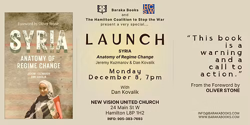 Dan Kovalik to launch new book in Hamilton - "Syria: anatomy of regime change"