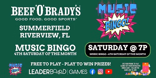 Music BINGO 4th SATURDAY 7p | Beef 'O' Brady's - Summerfield Riverview FL