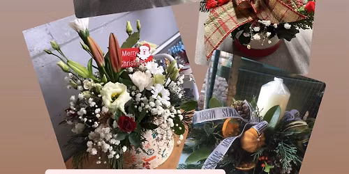 Christmas Hat Box\/ Table fresh flower arrangement workshop