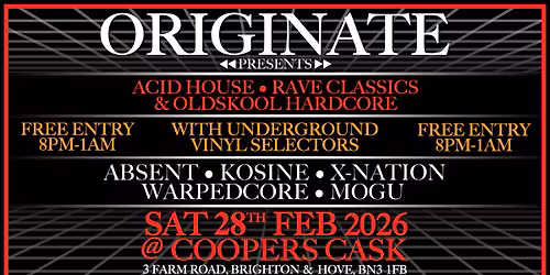 ORIGINATE @ COOPERS CASK - ACID HOUSE \u2022 RAVE CLASSICS \u2022 OLDSKOOL HARDCORE