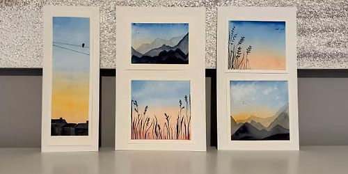 Introduction to watercolour - sunny skies, sun rise, meadows & mountains
