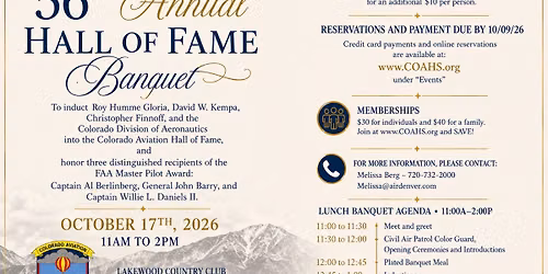 The Colorado Aviation Historical Society's 56th Annual Hall of Fame Banquet - Celebrating Dave Kempa