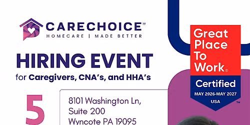 Hiring Event for Caregivers, CNA's, HHA's