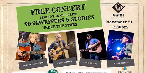 Free Concert - Behind the Music Live Songwriters & Stories Under the Stars