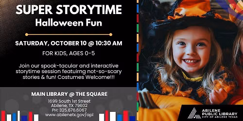 Saturday Super Storytime: Halloween Fun (Main Library)
