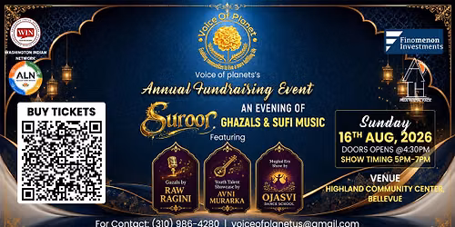 Suroor: An Evening of Ghazals & Sufi Music| A Fundraiser for Voice Of Planet
