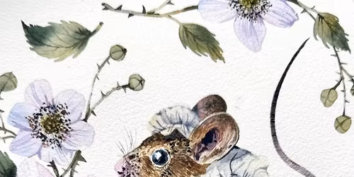 Bramble Mouse amongst Blackberry Flowers Watercolour Workshop with Rita Gould 