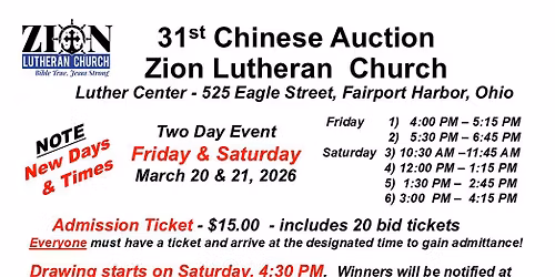 ZION LUTHERAN CHURCH 31ST ANNUAL CHINESE AUCTION