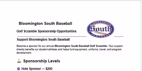 Bloomington South Baseball Golf Scramble