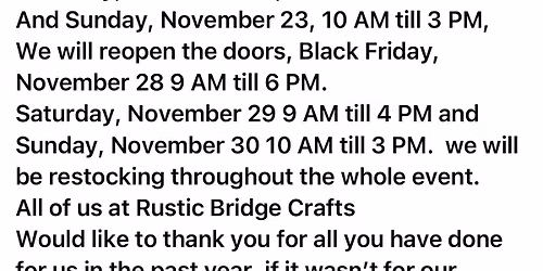 Rustic Bridge Crafts one year anniversary