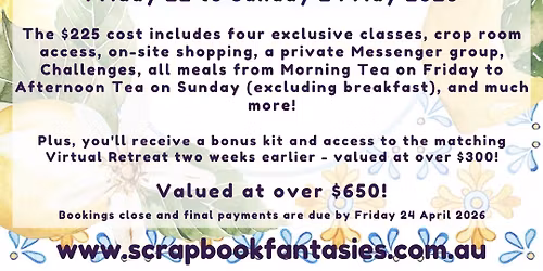 Scrapbook Fantasies Mediterranean Vibes In-Person Papercrafting Retreat - Friday 22 to Sunday 24 May