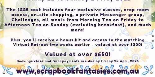 Scrapbook Fantasies Mediterranean Vibes In-Person Papercrafting Retreat - Friday 22 to Sunday 24 May