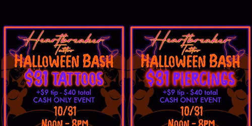 $31 tattoos & piercings \ud83c\udf83 Heartbreaker Halloween Bash 2026 \ud83c\udf83 