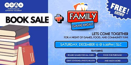 NDAA Book Sale & Family Game Night!