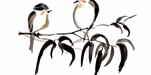 Black Ink Birds on a Branch: Ink Wash Art Class for Adults and Teens
