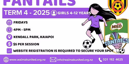 Waimak United FC Fantails (Girls 4-12 Years) Term 4 - BOOKINGS ARE ESSENTIAL