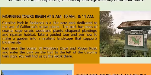 Tours of Two California Native Plant Habitat Gardens in Redlands and Riverside City Parks