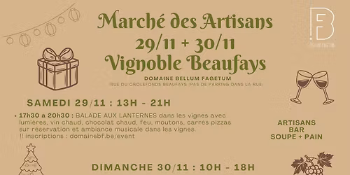 March\u00e9 des artisans Beaufays 29\/11 et 30\/11 au vignoble