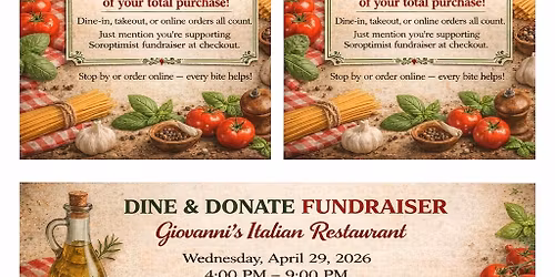 Dine & Donate Fundraiser at Giovanni\u2019s Italian Restaurant with Soroptimist Club of Pottstown 