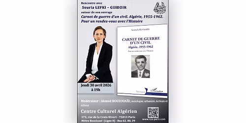  Souria LEFKI \u2013 GUEDDIR pr\u00e9sente son ouvrage "Carnet de guerre d'un civil. Alg\u00e9rie, 1955-1962"