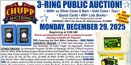 Chupp 3-Ring Auction - Toys - Coins - Books - Household & More!!