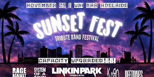 *CAPACITY UPGRADE* SUNSET FEST ADELAIDE - Tribute Band Festival | UniBar, Adelaide