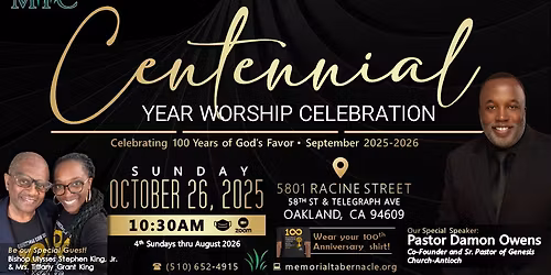 MTC's Centennial Year Worship Celebration (4th Sundays)