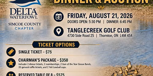 2026 Delta Waterfowl - Simcoe County Chapter Conservation Dinner & Auction