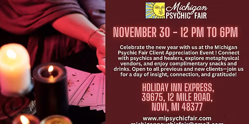 Michigan Psychic Fair November 30, 2025, Novi, MI