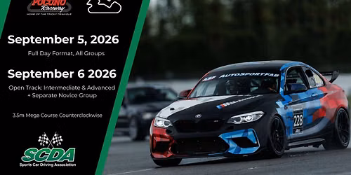 SCDA Track Day at Pocono Raceway 9\/5-9\/6 2026