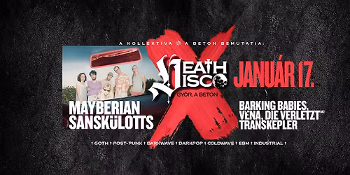 DEATH DISCO X \/ MAYBERIAN SANSK\u00dcLOTTS, BARKING BABIES, V\u00c9NA, TRANSKEPLER, DIE VERLETZT (UK)