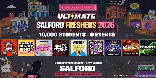 ULTIMATE RIFF RAFF SALFORD FRESHERS 2026 \u26a1\ufe0f Official Student Partners with BoohooMAN \ud83d\udc55 Free Hoodie + Huge Artist with Every Ticket - Sold Out 15 Years Running!
