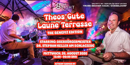 Theos Benefiz Gute Laune Terrrasse mit OB Stephan Keller am Schlagzeug