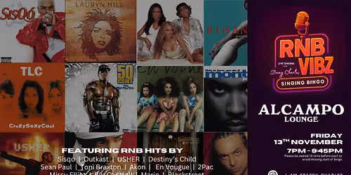 RNB VIBZ Musical Bingo at Alcampo Lounge (Brighton) - Friday 13th November 7pm to 9:45pm