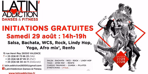 Initiations gratuites Salsa - Bachata - Rock - Lindy Hop - WCS - Yoga - Afro mix - Renfo