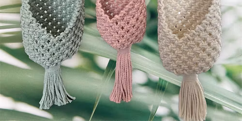 Join Sandra Ford making a Macrame hanging pod on Monday June 8th, 2026 10.30 - 2.30pm.