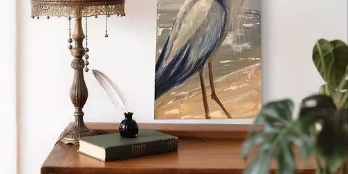 "Softness" Blue Heron in Acrylics on 12x24 Canvas Workshop