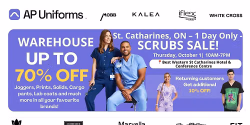 Warehouse Scrubs Sale \u2013 St. Catharines, ON \u2013 1 Day Only