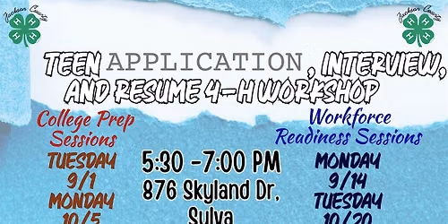 Teen Application, Interview, and Resume 4-H Workshop - Career Focus (9\/14)
