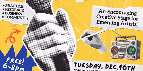 \ud83c\udfa8'ART IN PROGRESS'\ud83c\udfa4 FREE Open Mic Night Showcase + Workshop | Dec. 16th, 6PM - 8PM\ud83c\udf1f