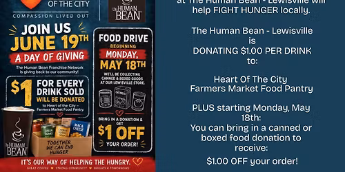 The Human Bean - Lewisville GIVEBACK Event - Benefitting Heart Of The City