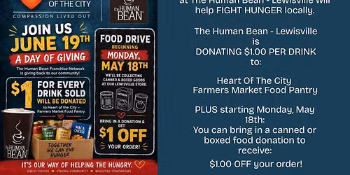 The Human Bean - Lewisville GIVEBACK Event - Benefitting Heart Of The City
