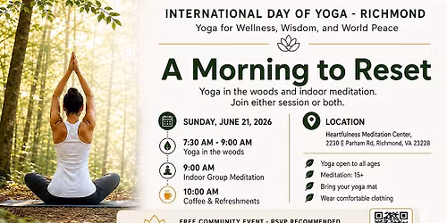Free Outdoor Yoga + Indoor Meditation - International Yoga Day Richmond