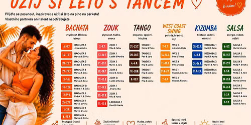 Letn\u00ed intenzivn\u00ed kurzy 2026 - bachata, salsa, zouk, lambada, kizomba, tango a west coast swing