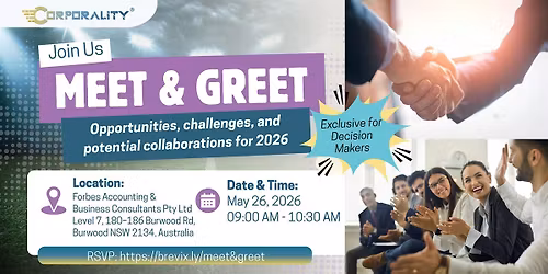 Meet & Greet 26 May - Connect, Collaborate & Create Opportunities for 2026
